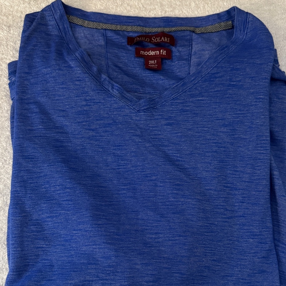 Paulo Solari Blue Modern Fit V-neck Short Sleeve Tee Performance Shirt